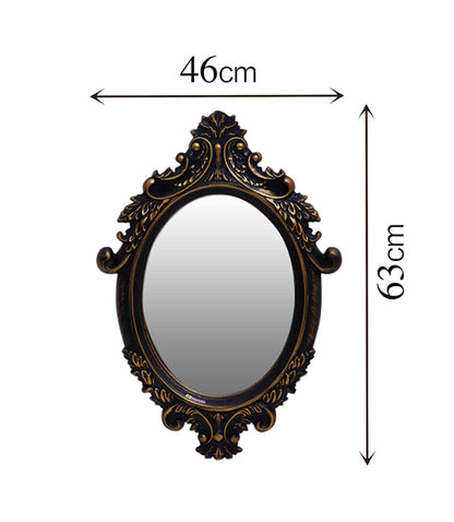 ABOUT SPACE Antique Wall Mirror - Ornate Elliptical Design With Compressed Wooden Frame Vintage Wall Mount Mirror Makeup Elegant Hanging Glass Living Room Bedroom Bathroom Basin Home Decor (64x46 cm)