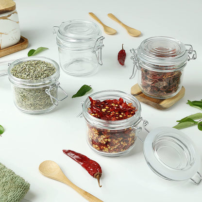ABOUT SPACE Glass Jar (6 Pcs) - Spice Storage Container with 200 ml Capacity - Mini Pickle Canister with Buckle Clip