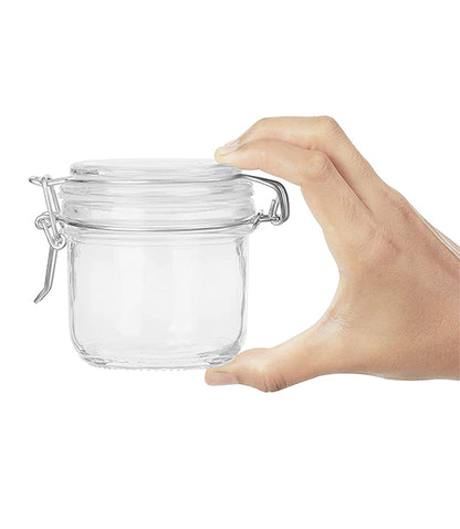 ABOUT SPACE Glass Jar (6 Pcs) - Spice Storage Container with 200 ml Capacity - Mini Pickle Canister with Buckle Clip
