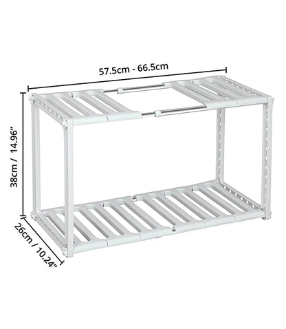 ABOUT SPACE Under Sink Storage Organizer Rack - 2-Tier Stainless Steel Expandable Tawa Holder with Detachable Shelf - (50 cm to 70 cm Height Adjustable Size)