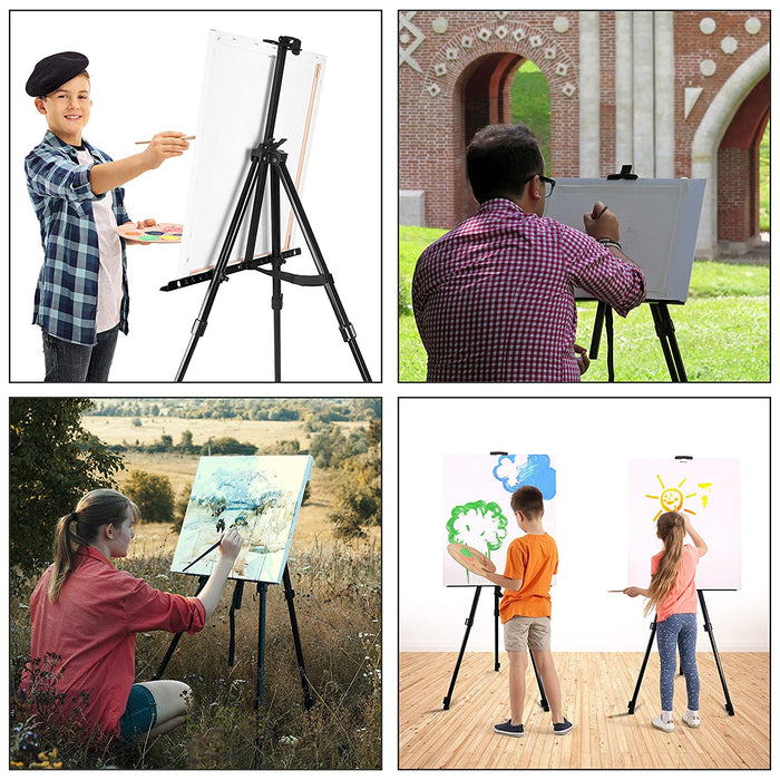 Beginner’s Lightweight Metal Tripod Easel with 4 Multisize Canvas Boards