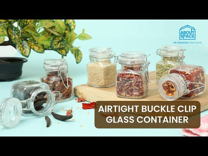 ABOUT SPACE Glass Jar (6 Pcs) - Spice Storage Container with 200 ml Capacity - Mini Pickle Canister with Buckle Clip
